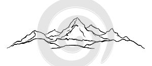 Hand drawn Mountains sketch landscape with hills and peaks.