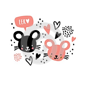 Hand drawn mouses faces with speech bubble eek photo