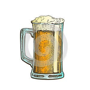Hand Drawn Mug Color Froth Bubble Beer Drink Vector