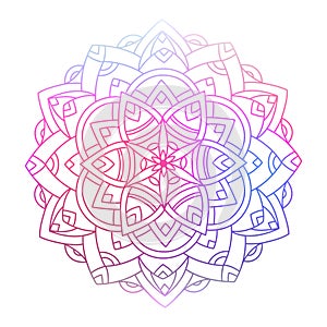 Hand drawn multi color gradient mandala with floral elements. Beautiful vintage colorful doodle ornament. Ethnic mosaic oriental