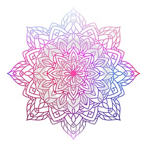 Hand drawn multi color gradient mandala with floral elements. Beautiful vintage colorful doodle ornament. Ethnic mosaic oriental