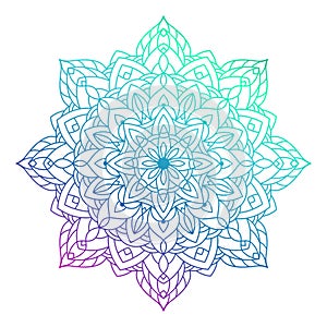 Hand drawn multi color gradient mandala with floral elements. Beautiful vintage colorful doodle ornament. Ethnic mosaic oriental