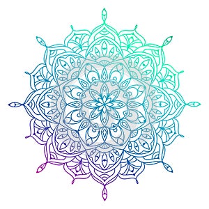 Hand drawn multi color gradient mandala with floral elements. Beautiful vintage colorful doodle ornament. Ethnic mosaic oriental
