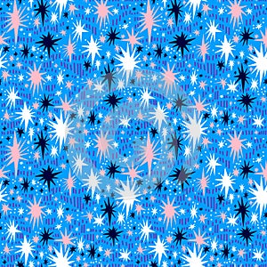 Hand drawn multicolor night starry sky stars shapes seamless abstract pattern beautiful fashion style.