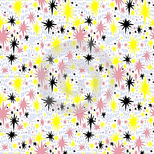 Hand drawn multicolor night starry sky stars shapes seamless abstract pattern beautiful fashion style.