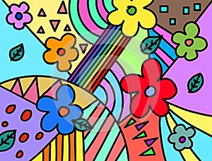 Hand drawn multicolored background, shapes, paint, art, geometric abstract, Handwritten.