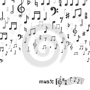 Hand drawn music notes background.