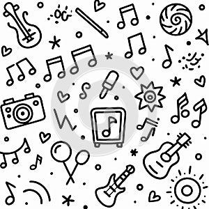 Hand-drawn music, summer fun seamless pattern