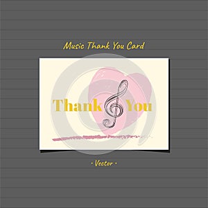 Hand drawn music thank you note card gift with love heart shape and music note brushstroke design