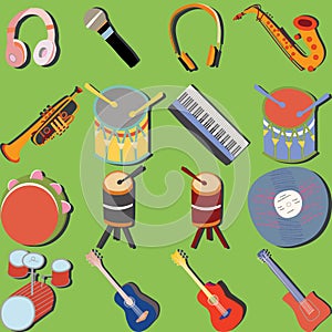 Hand drawn musical instruments icon set