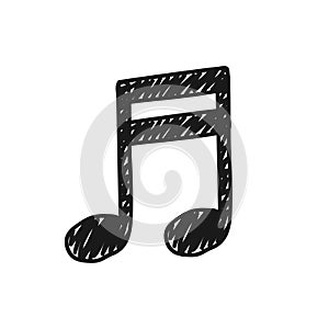 Hand-drawn musical note isolated on white background. Song, melody or music concept. Doodle style. Vector illustration