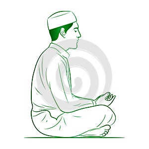 Hand drawn of muslim man sitting cross-legged and praying photo