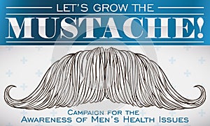 Hand Drawn Mustache Promoting Grow the Beard for Health Campaign, Vector Illustration