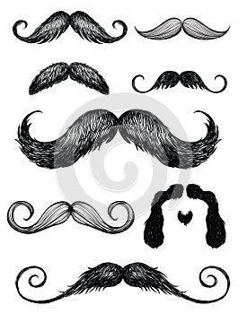 Hand drawn mustache set 2