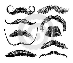 Hand drawn mustache set