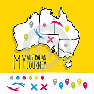 Hand drawn My Australian Journey map project with