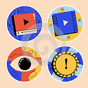 Hand drawn naive mobile app sticker set Vector illustration.