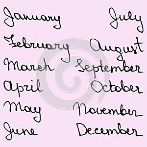 Hand drawn names days of the month
