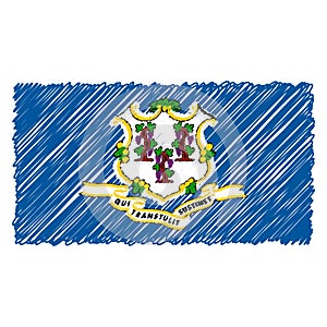 Hand Drawn National Flag Of Connecticut Isolated On A White Background. Vector Sketch Style Illustration.