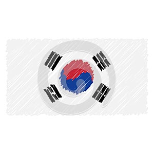 Hand Drawn National Flag Of South Corea Isolated On A White Background. Vector Sketch Style Illustration. photo