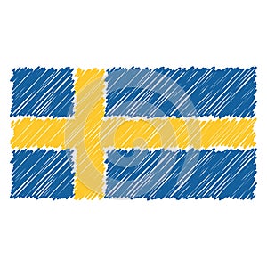 Hand Drawn National Flag Of Sweden Isolated On A White Background. Vector Sketch Style Illustration.