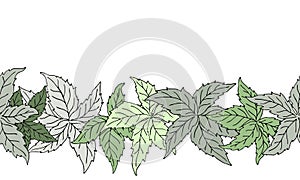 Hand drawn nature seamless pattern with virginia creeper leaves.