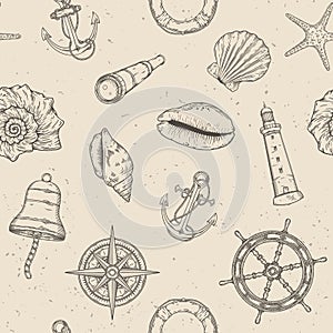 Hand drawn nautical seamless pattern.