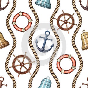 Hand drawn nautical seamless pattern.