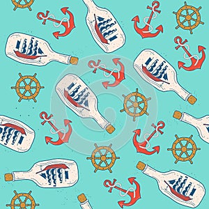 Hand drawn nautical seamless pattern.