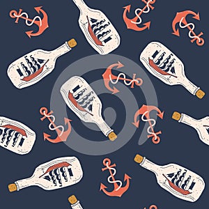 Hand drawn nautical seamless pattern.