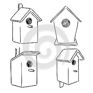 Hand drawn nesting boxes doodle. Birdhouse in sketch style. Vector illustration isolated on white background.