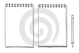 Hand drawn notebook and pencil cute line art vector illustration