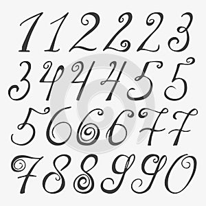 Hand drawn numbers. Vector sketch illustration isolated on white background