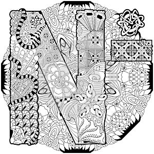 Hand drawn zentangle Numero sign on mandala. Vector decorative unusual object for coloring photo