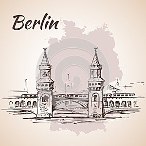 Hand drawn Oberbaum Bridge - Berlin, Germany