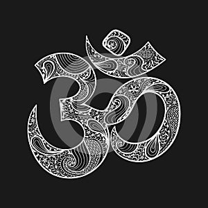 Hand drawn Ohm symbol, indian Diwali spiritual sign Om with high