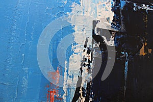 Blue bright colors on canvas.Oil painting. Abstract art background. Oil painting on canvas. Color texture. Fragment of artwork. photo