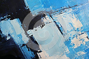 Blue bright colors on canvas.Oil painting. Abstract art background. Oil painting on canvas. Color texture. Fragment of artwork.