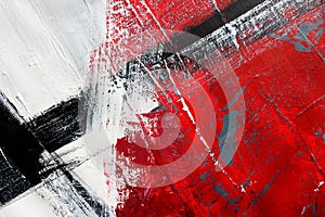 Red and black colors on canvas.Oil painting. Abstract art background. Oil painting on canvas. Color texture. Fragment of artwork. photo