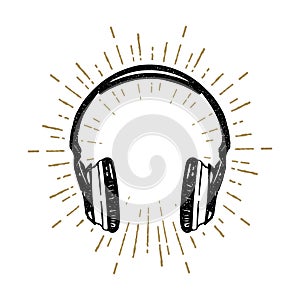 Hand drawn old school headphones vector illustration.