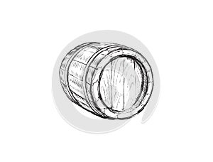 Hand Drawn Old Wooden Wine Barrel Vector Illustration. Whiskey. Brandy