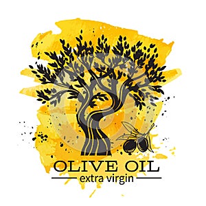 Hand drawn olive tree in retro