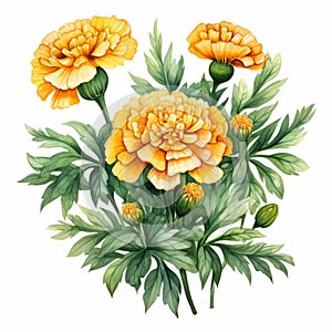 Hand Drawn Orange Carnations: Watercolor Illustration With Baroque Realism