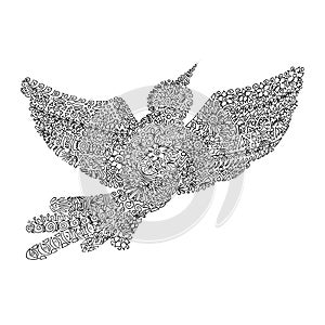 Hand drawn ornament flying bird