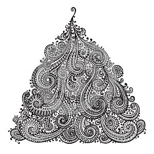 Hand drawn ornamental doodle Christmas Tree