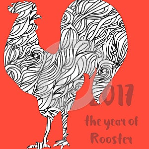 Hand-drawn ornamental style rooster. Great for print, Holidays design