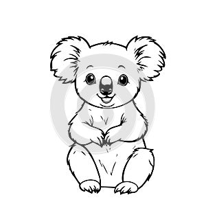 Hand drawn outline black vector illustration of a beautiful happy koala isolated on a white background for coloring book