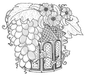 Hand drawn outline nesting box decorated with floral ornament.