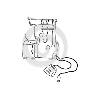 Hand drawn outline sewing machine overlocker icon