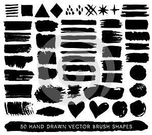 Hand drawn paint grunge brush strokes, drops and shapes. Vector